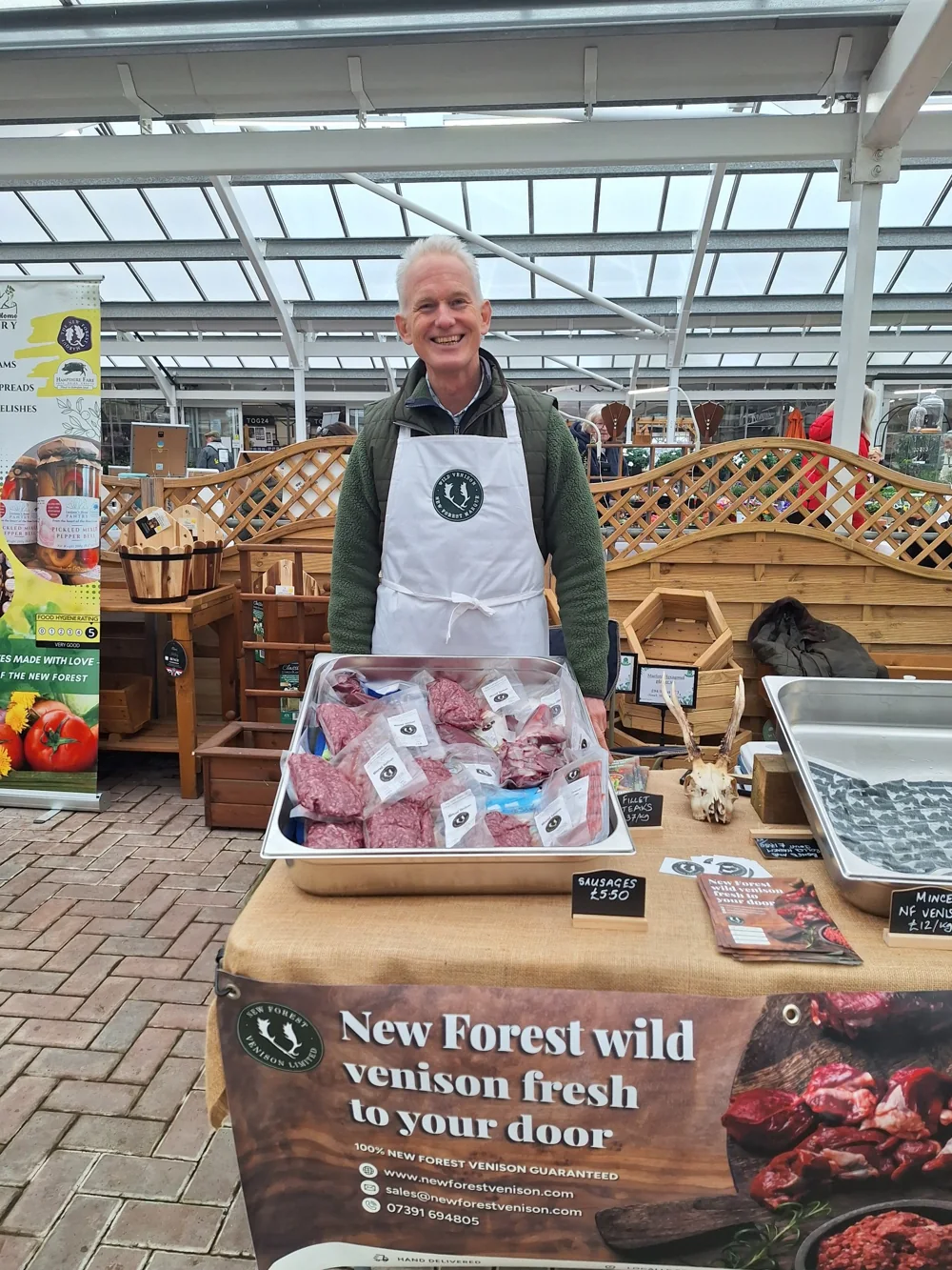 New Forest Venison’s producer with local venison at a market